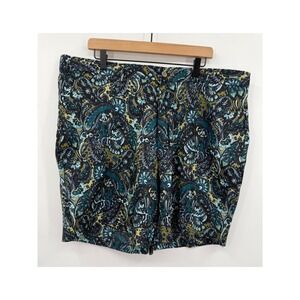 Tasso Elba Shorts Mens 42 Green Paisley 100% Linen Vacation Beach Colorful New